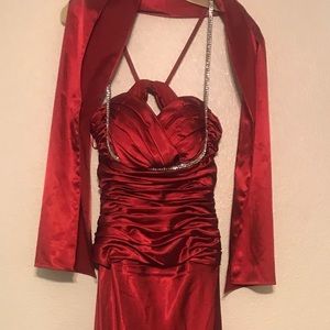 Beautiful red silk gown with matching wrap